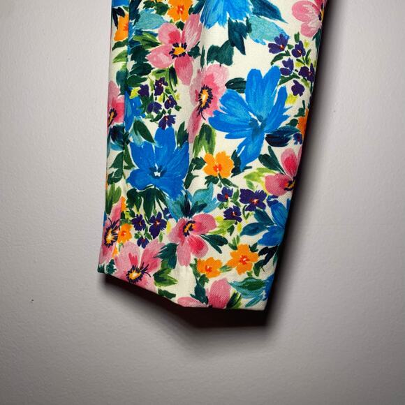 Zara Women size Large Colorful Floral High Waisted Trousers Dress Pants Pleated - Picture 5 of 11
